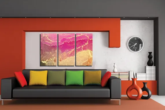 Модульная картина "Мраморная картина с золотой рябью"