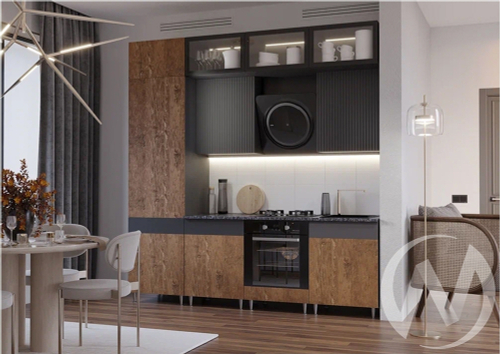 Кухня Техно-5 2;4м (графит/экзотическое дерево амазония; графит софт/кастилло темный) Компоновка №2