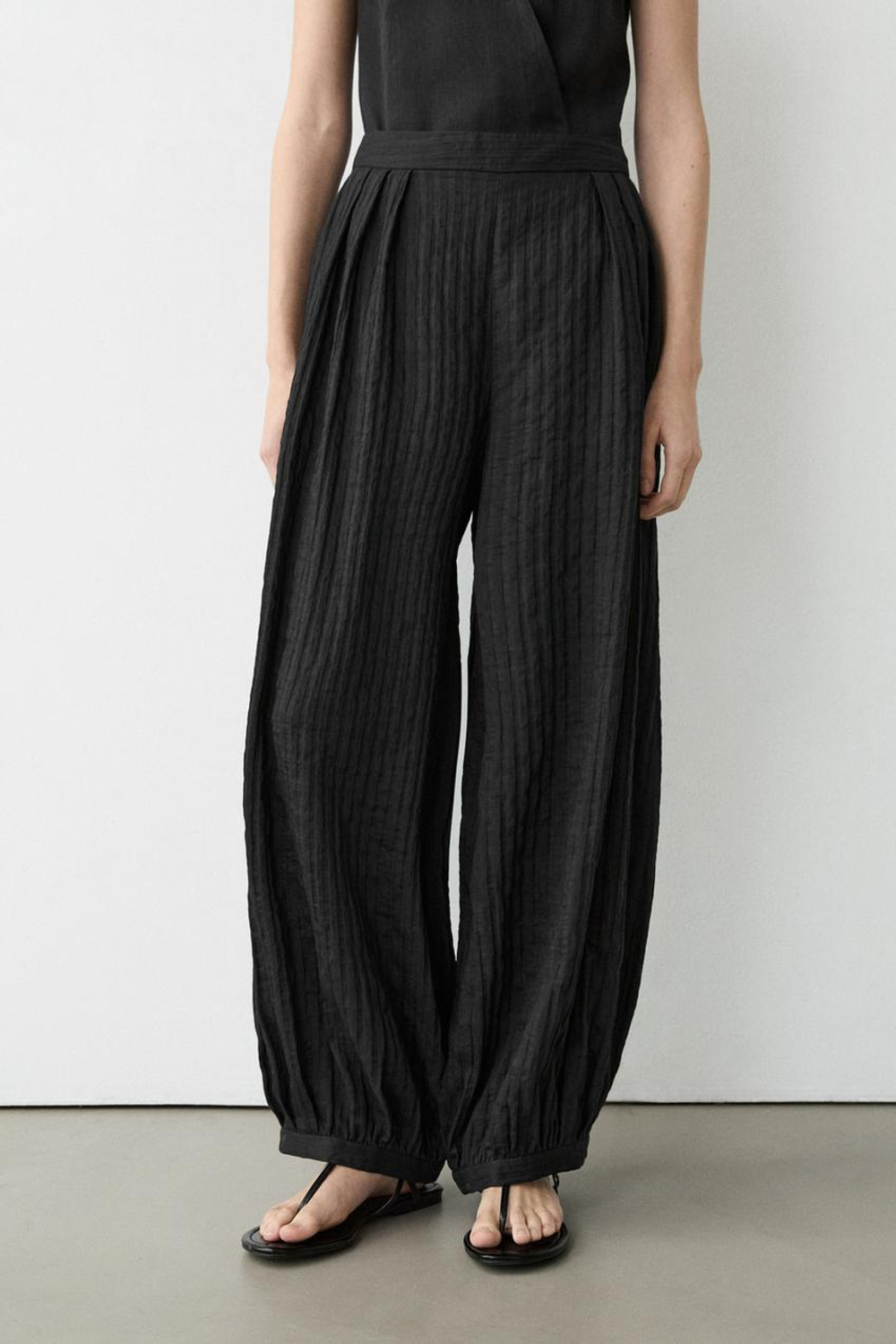 Massimo Dutti Струящиеся брюки-саруэль из льняной смеси, черный