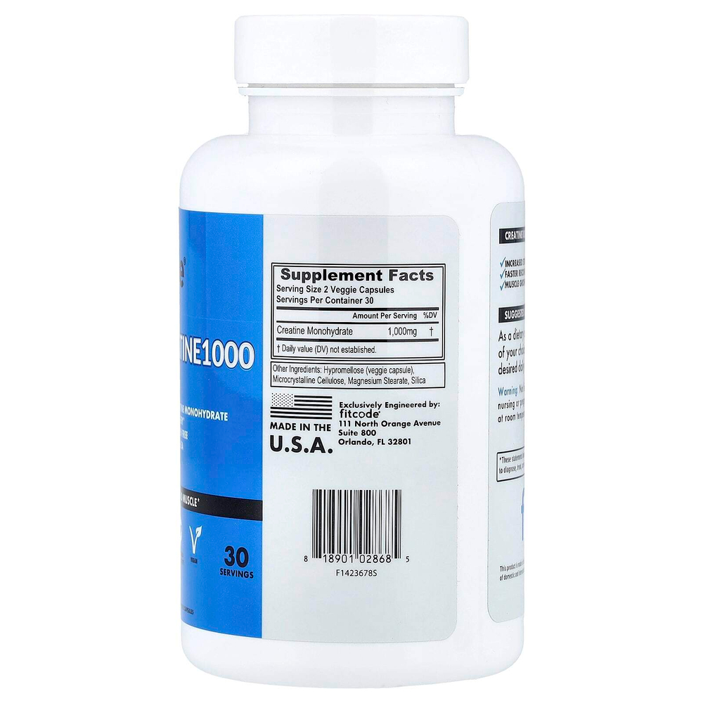 fitcode, Creatine1000, 60 растительных капсул (500 мг в 1 капсуле)
