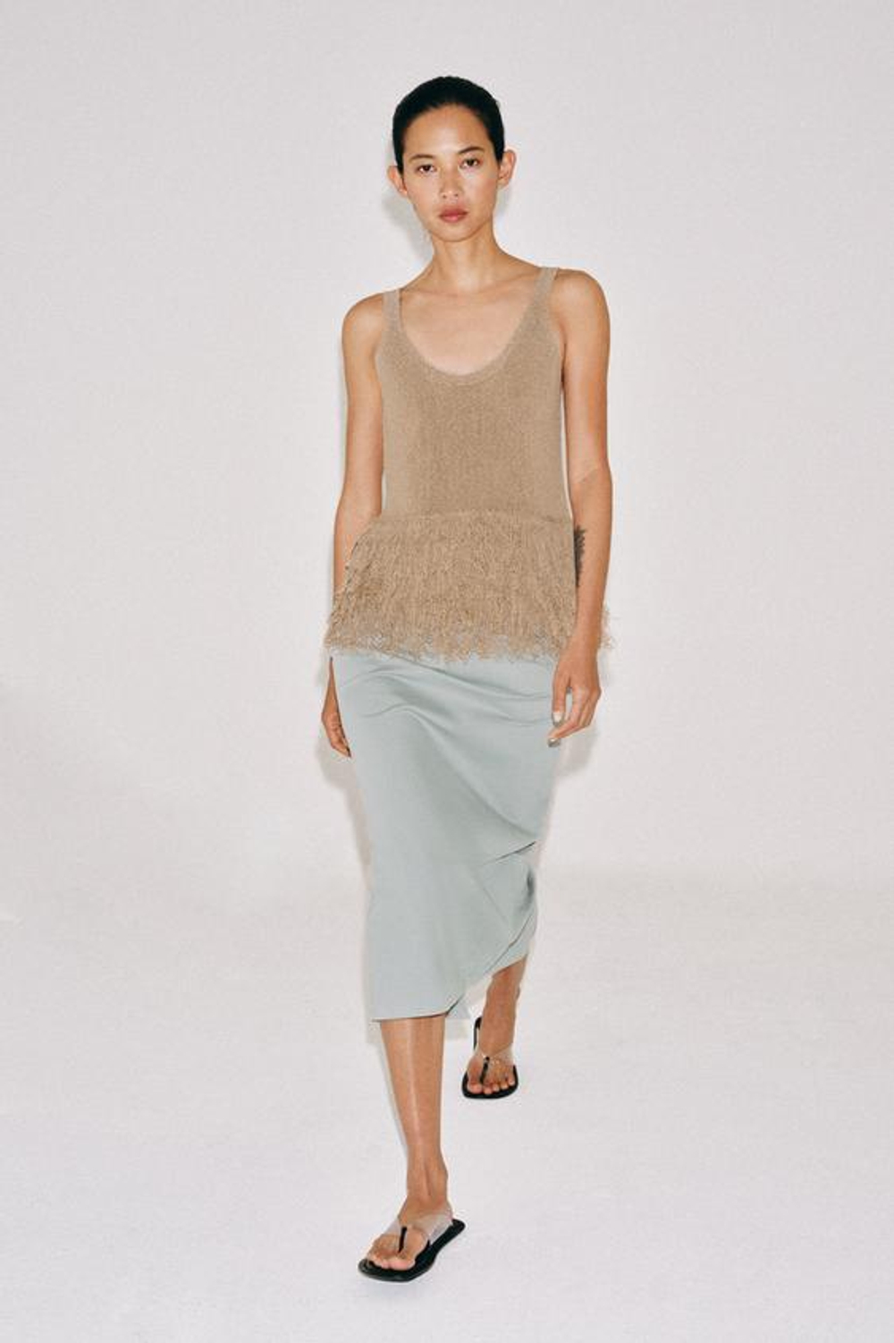 ZARA ЮБКА МИДИ С РАЗРЕЗОМ — ZW COLLECTION, СЕРЫЙ