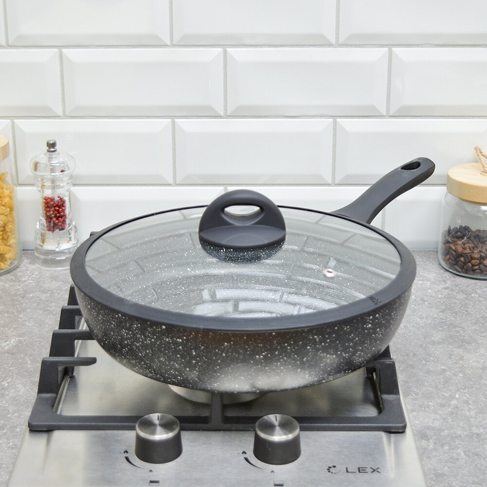 Сотейник 28см Hi-Black ScovO со стеклянной крышкой