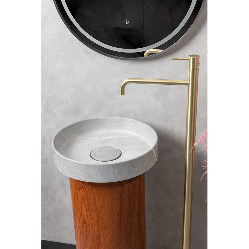 Раковина накладная Boheme Sole Corian 400*130 Amani Grigio с пьедесталом Corian 300*720 Red Wood