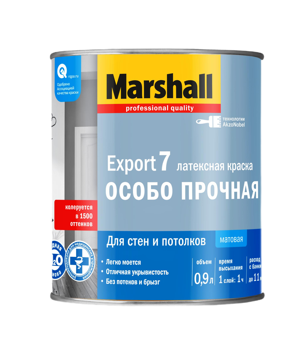 Матовая латексная краска для стен и потолков Marshall Export-7, 1 л, база BW