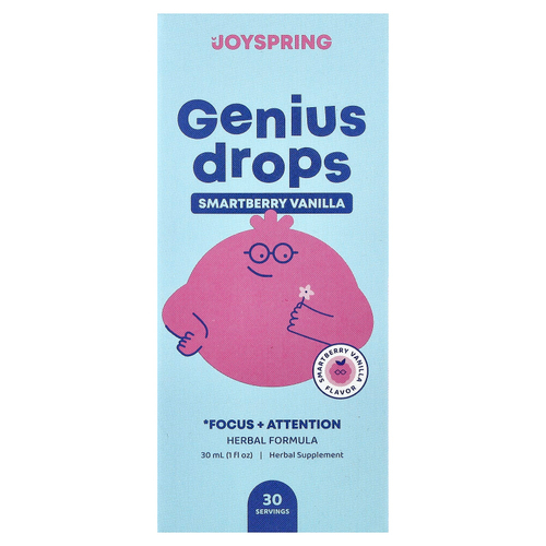 JoySpring, Genius, капли, для концентрации и внимания, со вкусом ягод и ванили, 30 мл (1 жидк. унция)