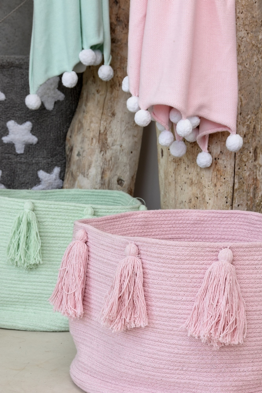Корзина Lorena Canals Tassels Pink (30 x Ø45 см)
