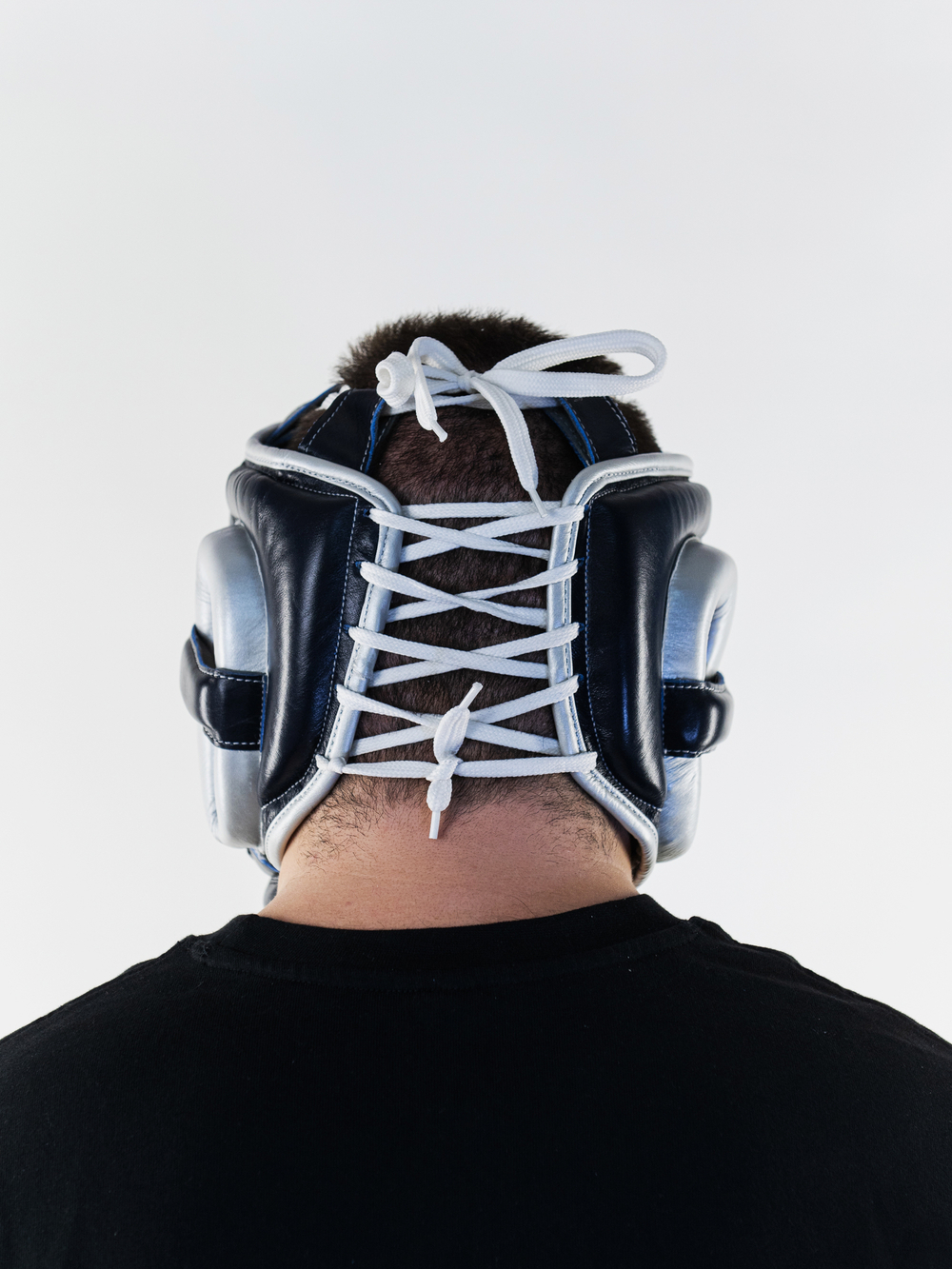 Шлем боксерский LEADERS LS ULTRA с бамперной защитой BL/SIL  кожа, синий тёмный/серебристый