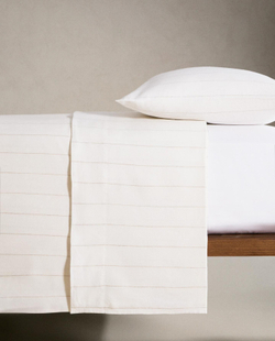 Zara Home - Простыня из хлопка и льна в полоску, белый, 270x280 см