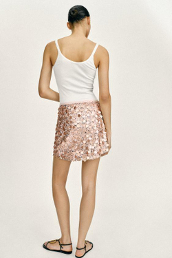 ZARA МИНИ-ЮБКА С ПАЙЕТКАМИ, РОЗОВО-ЗОЛОТОЙ