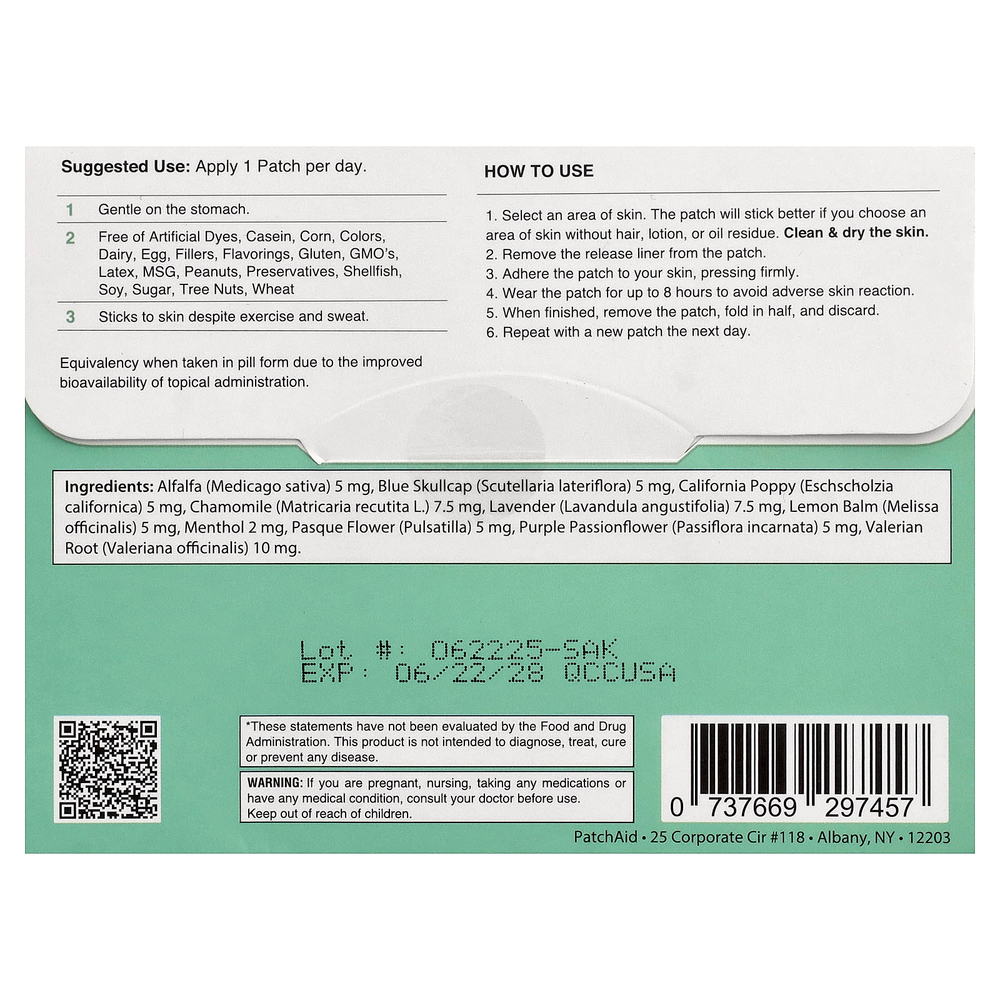PatchAid, патч для улучшения сна без мелатонина для детей и взрослых, 30 патчей
