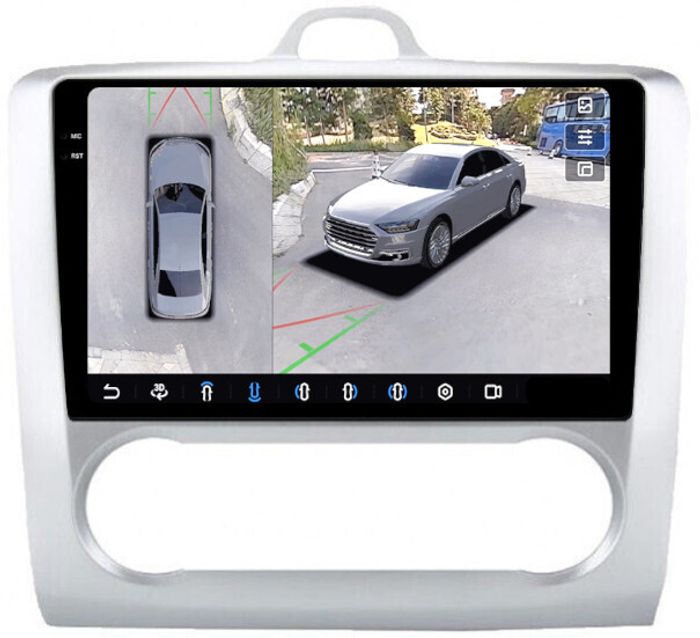 Магнитола для Ford Focus 2 2004-2011 (климат) - FarCar BX003M-360 монитор 9.5" 2K QLED на Android 13, Быстрая, CarPlay, 4G SIM-слот, 4 камеры в комплекте