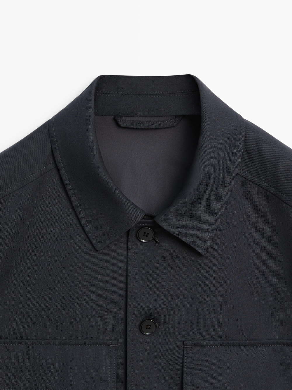 Massimo Dutti Куртка-рубашка из смесовой шерсти с застежкой-молнией, темно-синий