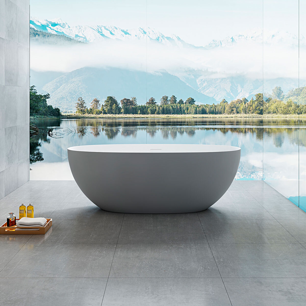 Ванна Solid Surface Vincea VBT-6S01MG, 1700*750*550, серый/белый мат., слив-перелив