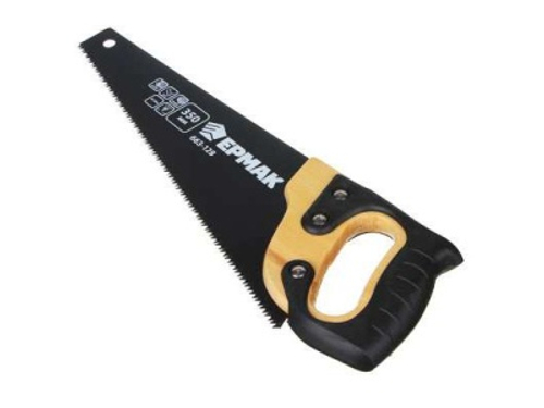 Ножовка по дереву 350мм ЕРМАК с деревянной обрезиненной ручкой, универсальный зуб 4мм