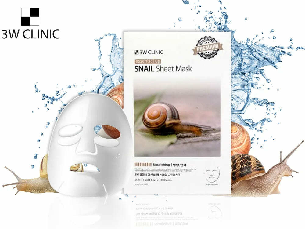 Маска для лица 3W Clinic Essential Up Snail Sheet тканевая с муцином улитки 25 мл