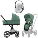 Коляска 3 в 1 Cybex Priam IV Chrome Brown complete и автокресло Cloud T i-Size Platinum White Plus Leaf Green