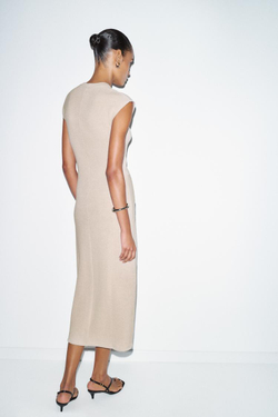 ZARA МЯГКОЕ ПЛАТЬЕ С УЗЛОМ, ПЕСОЧНЫЙ МЕЛАНЖ