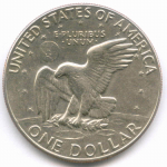 1 доллар 1974 год (D). США. Эйзенхауэр. Медь с медно-никелевым покрытием, диаметр 38.1 мм. XF-AU