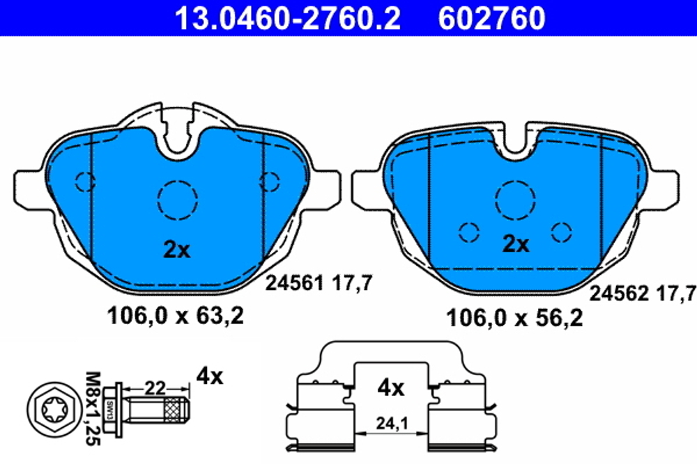 ATE - 13046027602-ATE - Brake Pad Set, disc brake