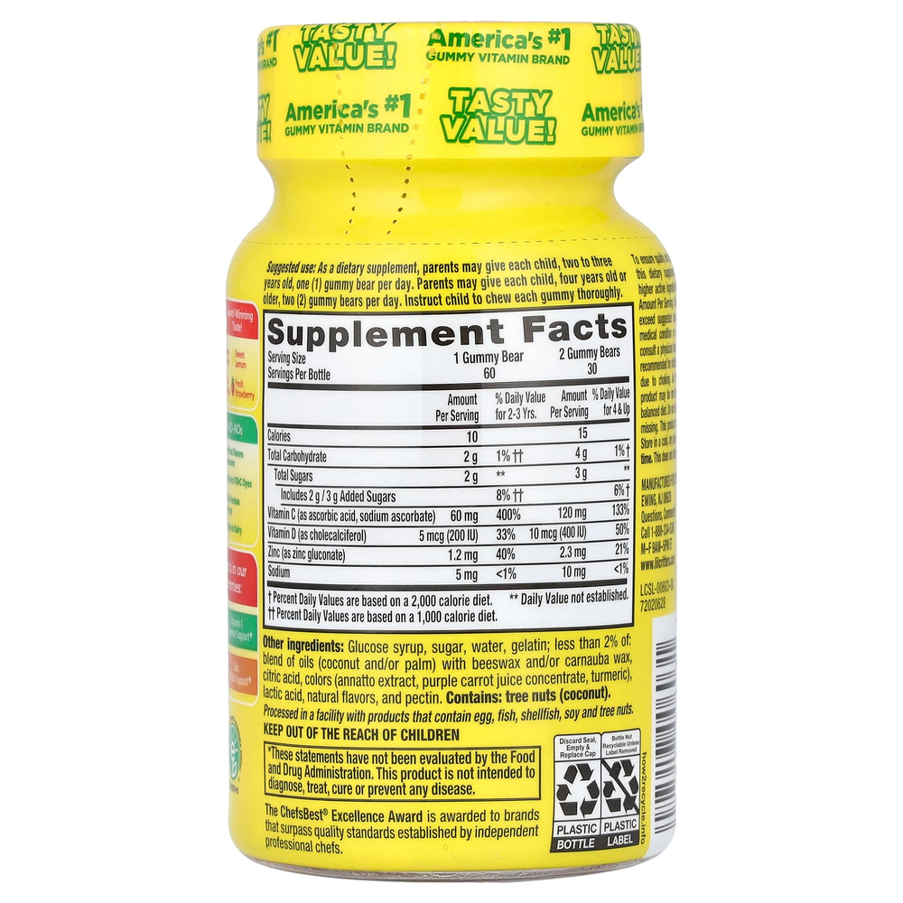 L'il Critters, Immune C, витамин С с цинком и витамином D, 60 жевательных таблеток