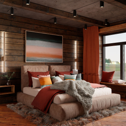 Пара светильников Bata circ в уютной спальне стиля Japandi