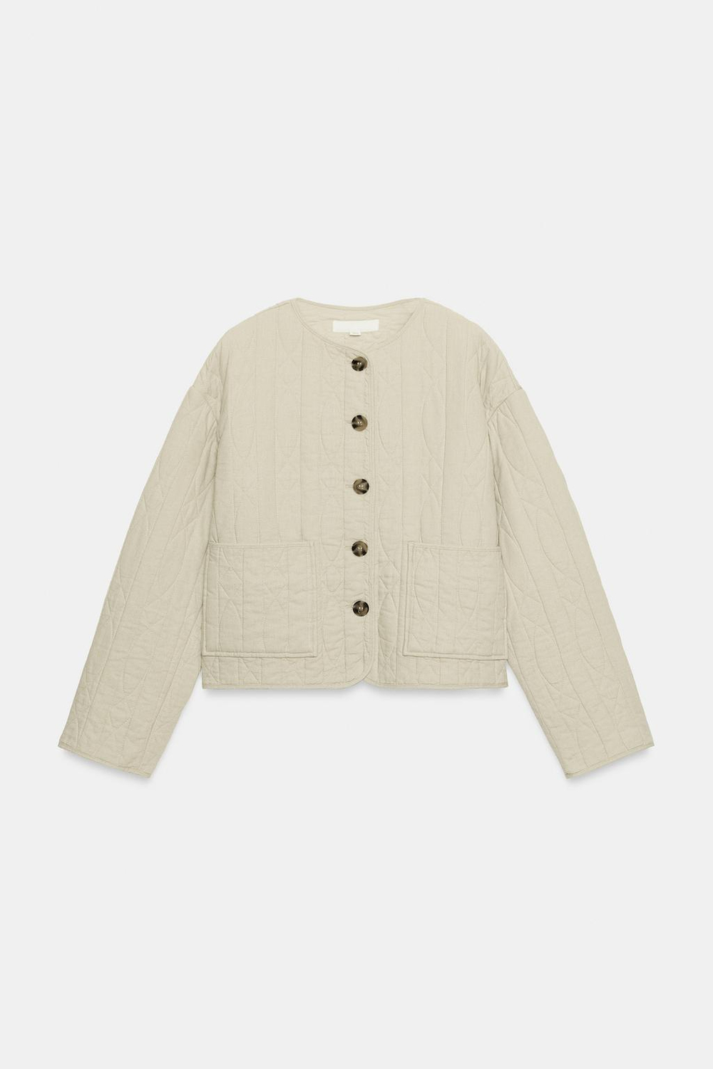 ZARA СТЁГАНАЯ КУРТКА ИЗ ЛЬНА, КАМЕННО-СЕРЫЙ