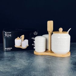 Lenardi 140-121 Набор для специй с сахарницей 340мл BAMBOO на подставке в под.уп.(х24) Фарфор