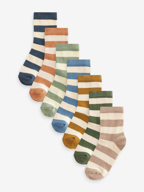 Носки хлопковые для мальчика Next 118-824, 7 шт., Бежевый, Хаки, Голубой