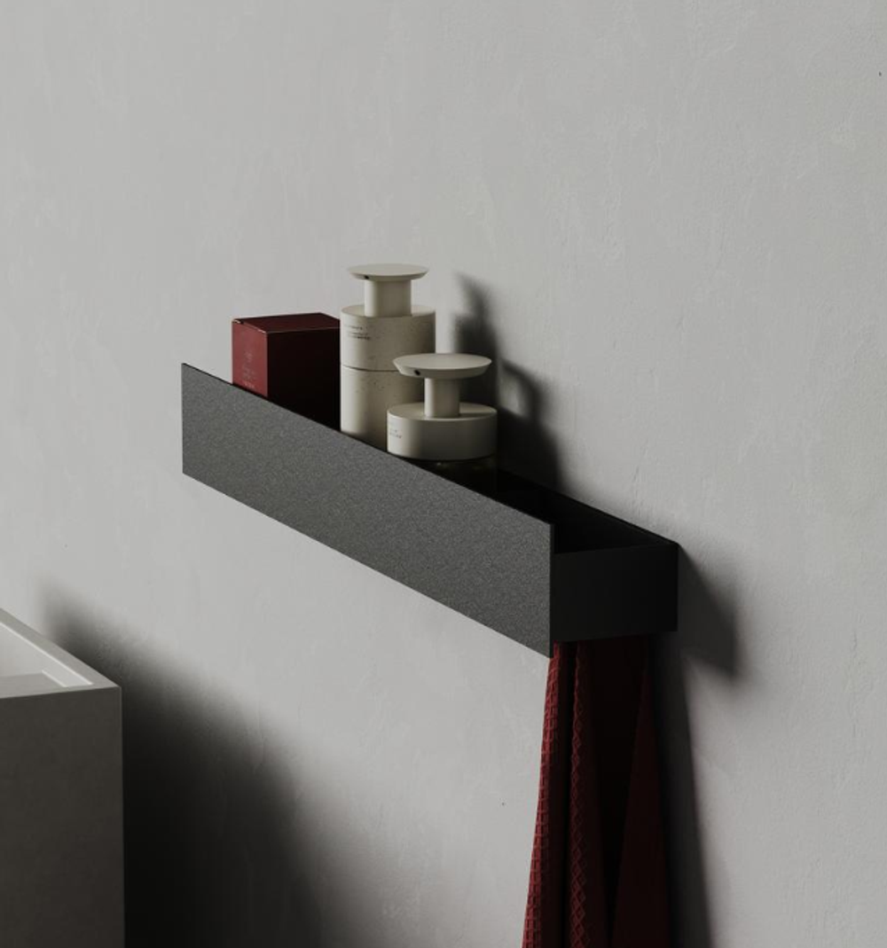 Полка Tezza Lava 90, нерж, черная, крючки слева