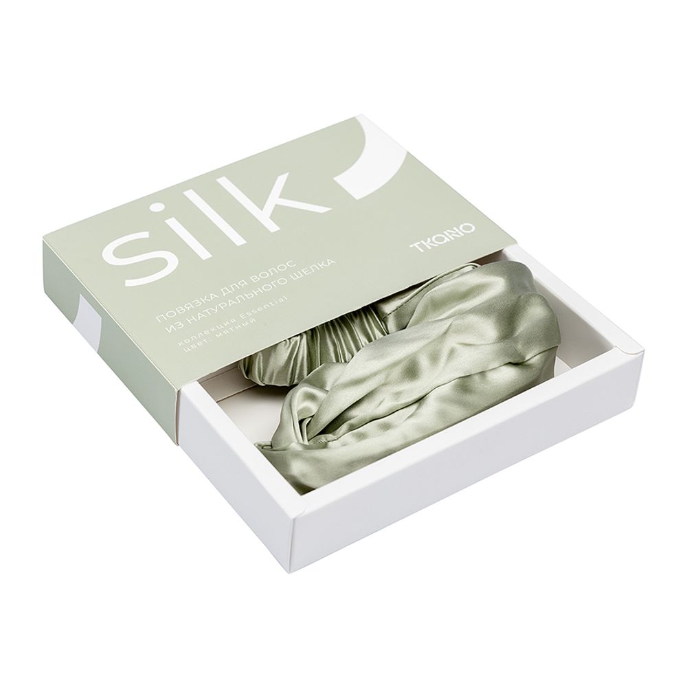Повязка для волос из натурального шелка мятного цвета из коллекции Essential