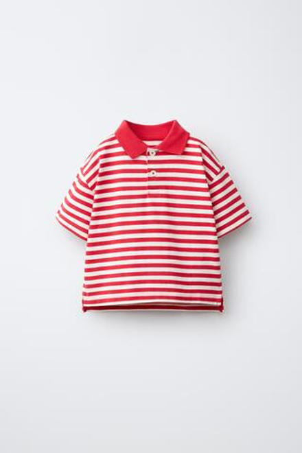 ZARA ПОЛО В ПОЛОСКУ, КРАСНЫЙ