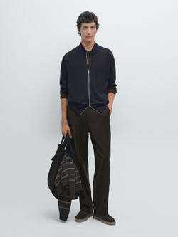 Massimo Dutti Вязаный кардиган из мериносовой шерсти на молнии, темно-синий