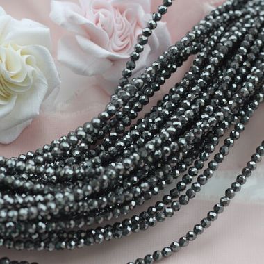 Гематин гематит, граненый шарик, 3 мм, чёрный, 1 нить, ГМ001