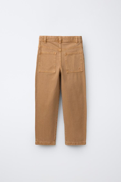 ZARA ХОЛЩОВЫЕ БРЮКИ ПРЯМОГО КРОЯ, ТЫКВЕННЫЙ