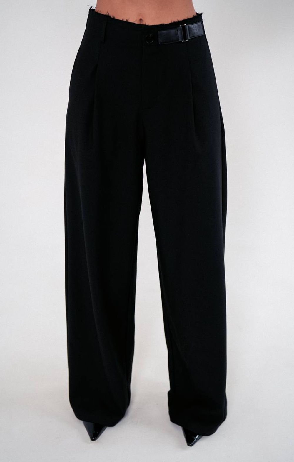 Брюки палаццо из костюмной ткани со вставкой на поясе