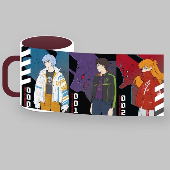 Кружка керамическая объем 330мл, Evangelion "Пилоты” (бордовая)