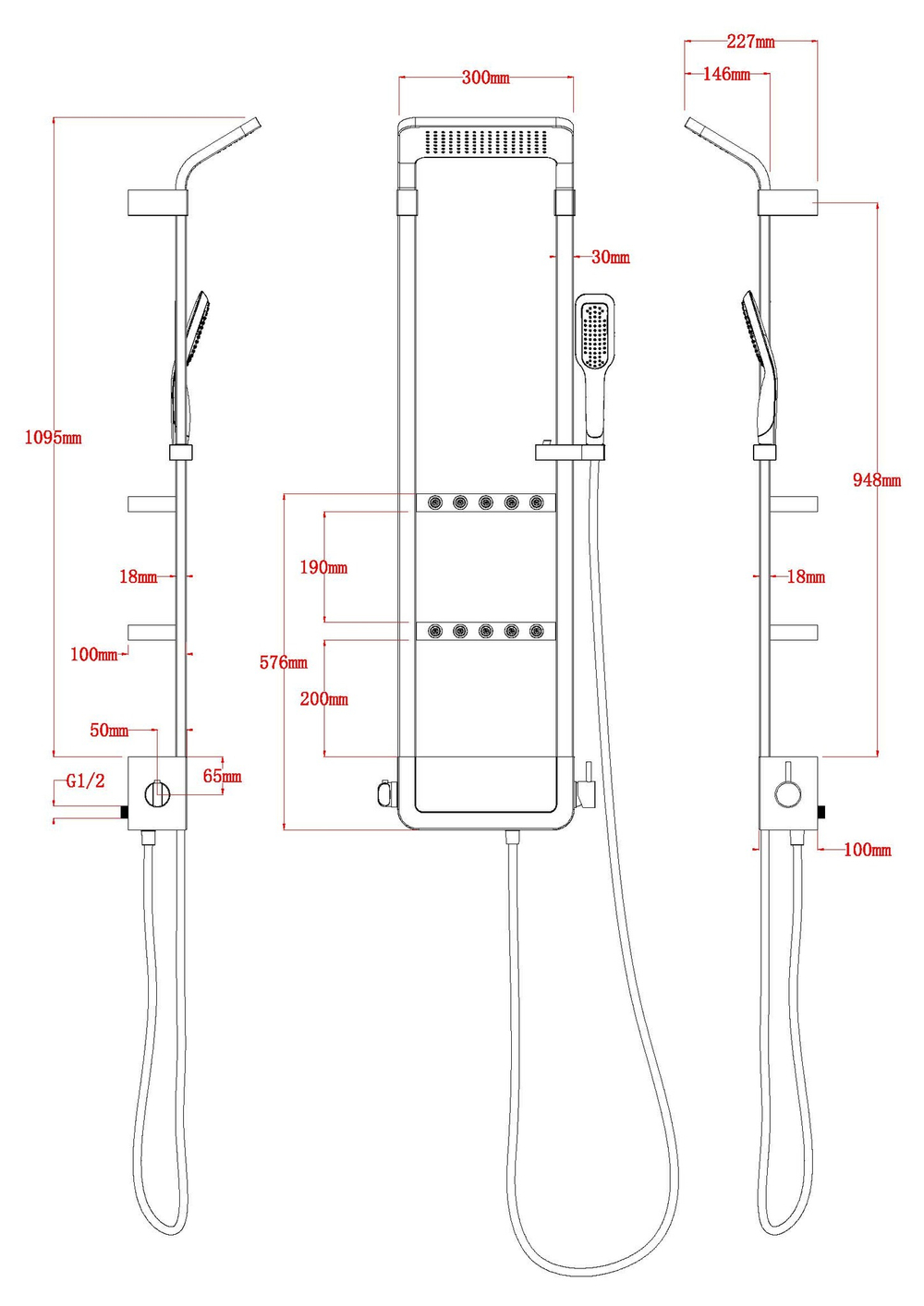 Душевая панель B&W  W3020 Velvet Black (1300х405x230)