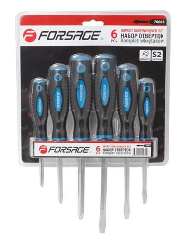 Набор отверток магнитных ''Profi''6пр.(SL:5.5х100,6.5х125,8.0х150мм, PH:1х75,2х100,3х125мм)в блистере Forsage F-7006A