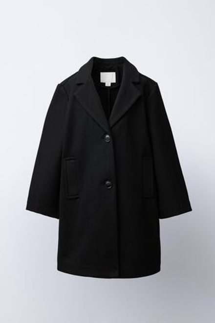 ZARA БАЗОВОЕ ПАЛЬТО ИЗ ШЕРСТЯНОЙ ТКАНИ, ЧЕРНЫЙ