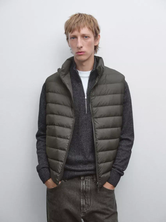 Massimo Dutti Водоотталкивающий двусторонний жилет из пуха, свинцовый