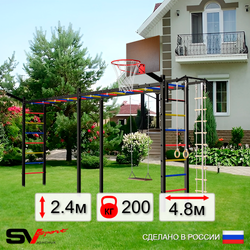 Уличная шведская стенка Sv Sport рукоход х 2 У53011К (Турник/Деревянные/Щит баскет/Кронш бокс/Канат/кольца/лестница)