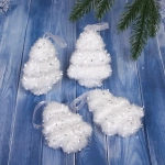 Ёлочные игрушки «Морозный иней» ЁЛОЧКА 9 см (набор 4 шт), Белый