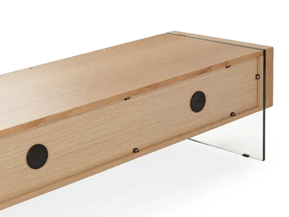 ТВ-тумба Somerset 188х38 см, шпон дуба, стеклянные ножки