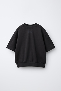 ZARA ФУТБОЛКА С НАДПИСЬЮ ИЗ ФУТЕРА, ТЕМНЫЙ АНТРАЦИТ