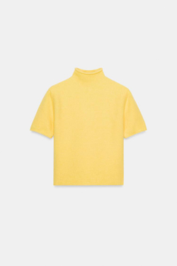 ZARA МЯГКИЙ СВИТЕР С КОРОТКИМИ РУКАВАМИ, ЖЕЛТЫЙ