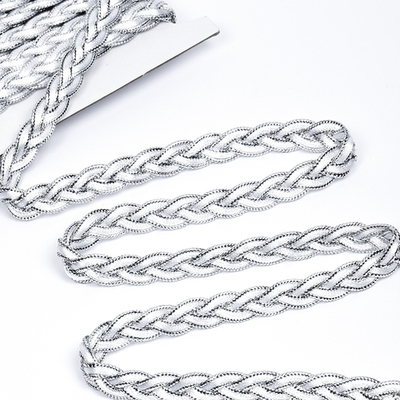 Тесьма декоративная косичка люрекс, ш. 1 см, серебро