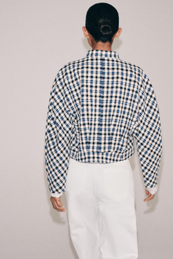 ZARA КУРТКА В КЛЕТКУ — ZW COLLECTION, ЭКРЮ/СИНИЙ