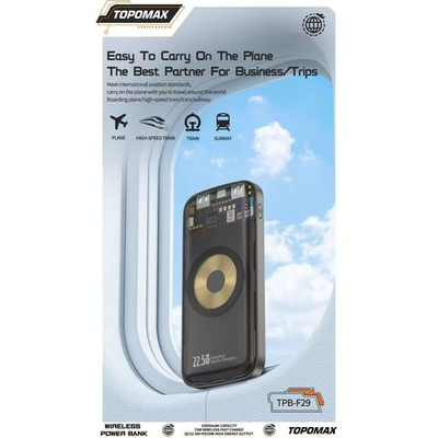Аккумулятор внешний резервный TOPOMAX TPB-F29 10000mAh, PD 22.5W, wireless charging 15W (черный)