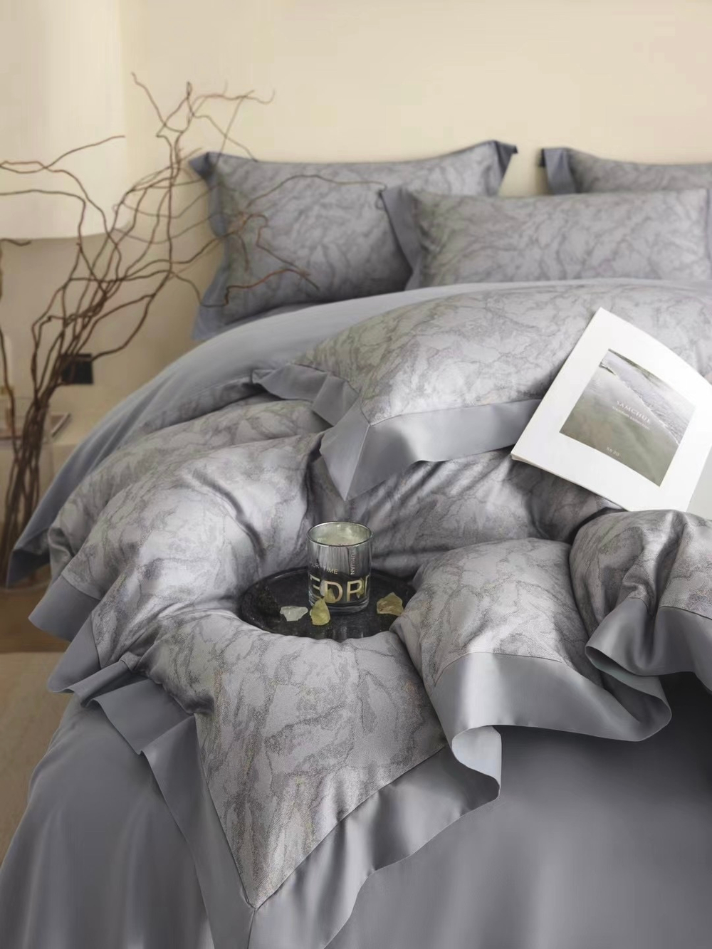 Постельное белье с добавлением кашемира c одеялом Marble Silver