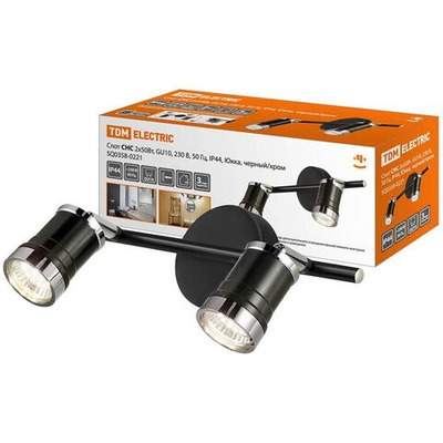 Светильник светодиод, TDM, Юкка СНС, 50 Вт, GU10, 2лам, IP44, 230В,50Гц, д/ВК, чер,хром, SQ0358-0221